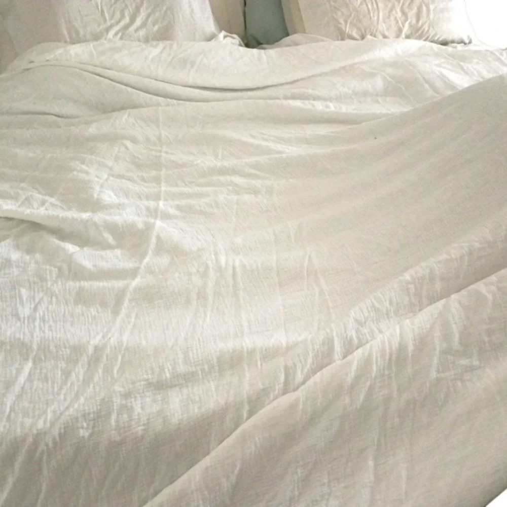 White Muslin Duvet Cover Queen 90x90 100% Cotton Textured‎ Gauze Zipper Closure